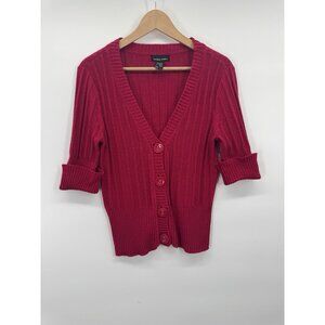 Vintage Y2K Womens Medium Chunky Cardigan 3/4 Sleeve Retro 90s Preppy Academia